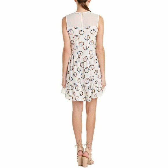 Sandro Floral Peace Sign Mini Dress Silk Sheer Mesh Illusion Neckline NEW - Picture 2 of 9